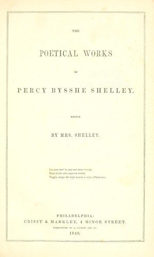 Percy Bysshe Shelley: The poetical works of Percy Bysshe Shelley (1849, Crissy & Markley)