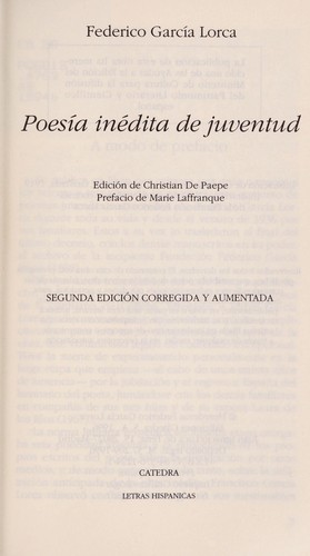 Federico García Lorca: Poesía inédita de juventud (Spanish language, 1994, Cátedra)